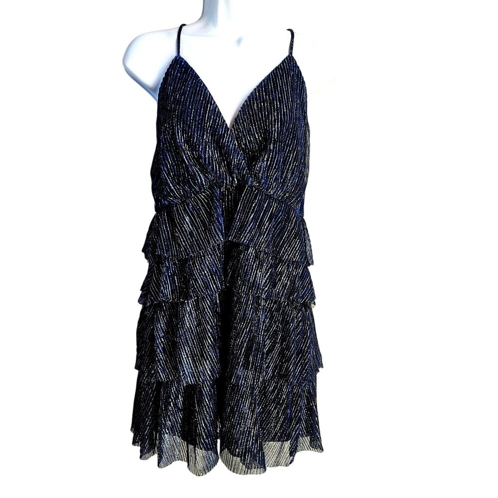 Lulus Flouncy Multi Metallic Mini Dress‎ Size M NWT Blue Tiered Party Prom Fairy